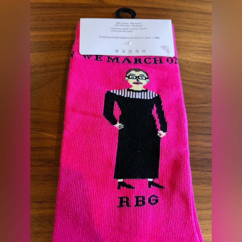NWT RBG Pink Socks We March On I Dissent Ruth Bader Ginsburg Maggie Ster… - Picture 7 of 9